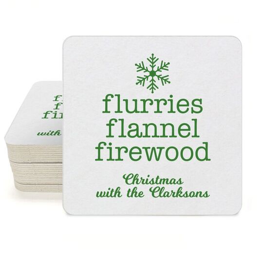Flurries Flannel Firewood Square Coasters